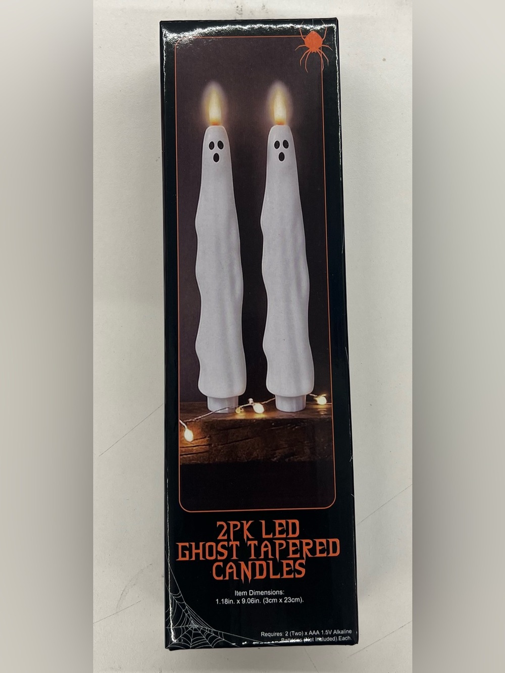 LED Ghost Tapered Candles 2PK Halloween Decoration Battery Operated NEW IN BOX
